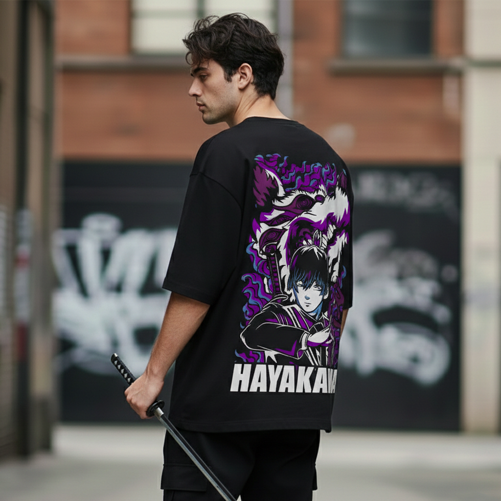 "HAYAKAWA" Fox Devil Oversized Tee – 220 GSM French Terry