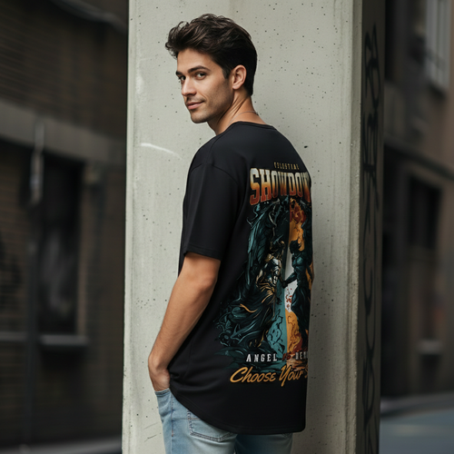 "CELESTIAL SHOWDOWN" Angel vs Demon Oversized Tee – 220 GSM French Terry