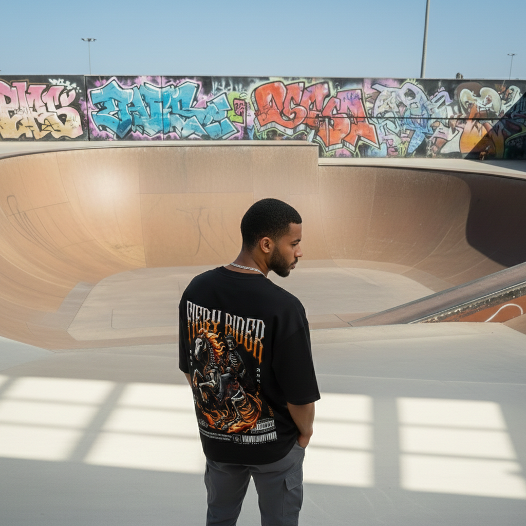 "Fiery Rider" Heavyweight Oversized Tee – Premium French Terry Streetwear