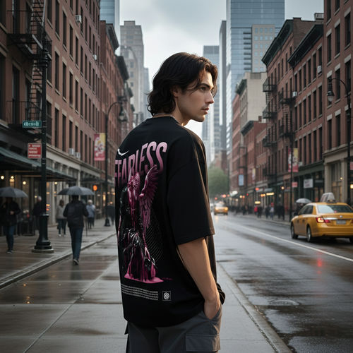 "Fearless" Pink Angel Heavyweight Tee – Premium Oversized Streetwear