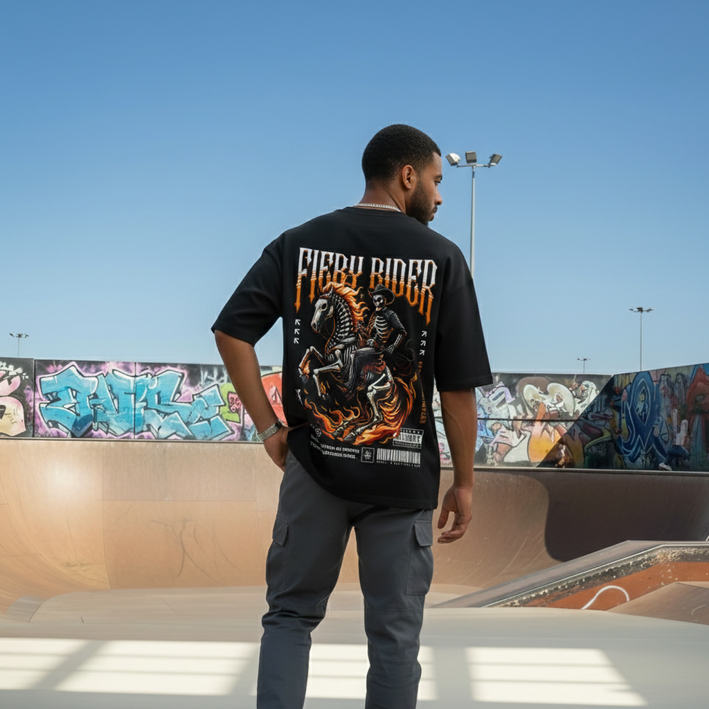 "Fiery Rider" Heavyweight Oversized Tee – Premium French Terry Streetwear