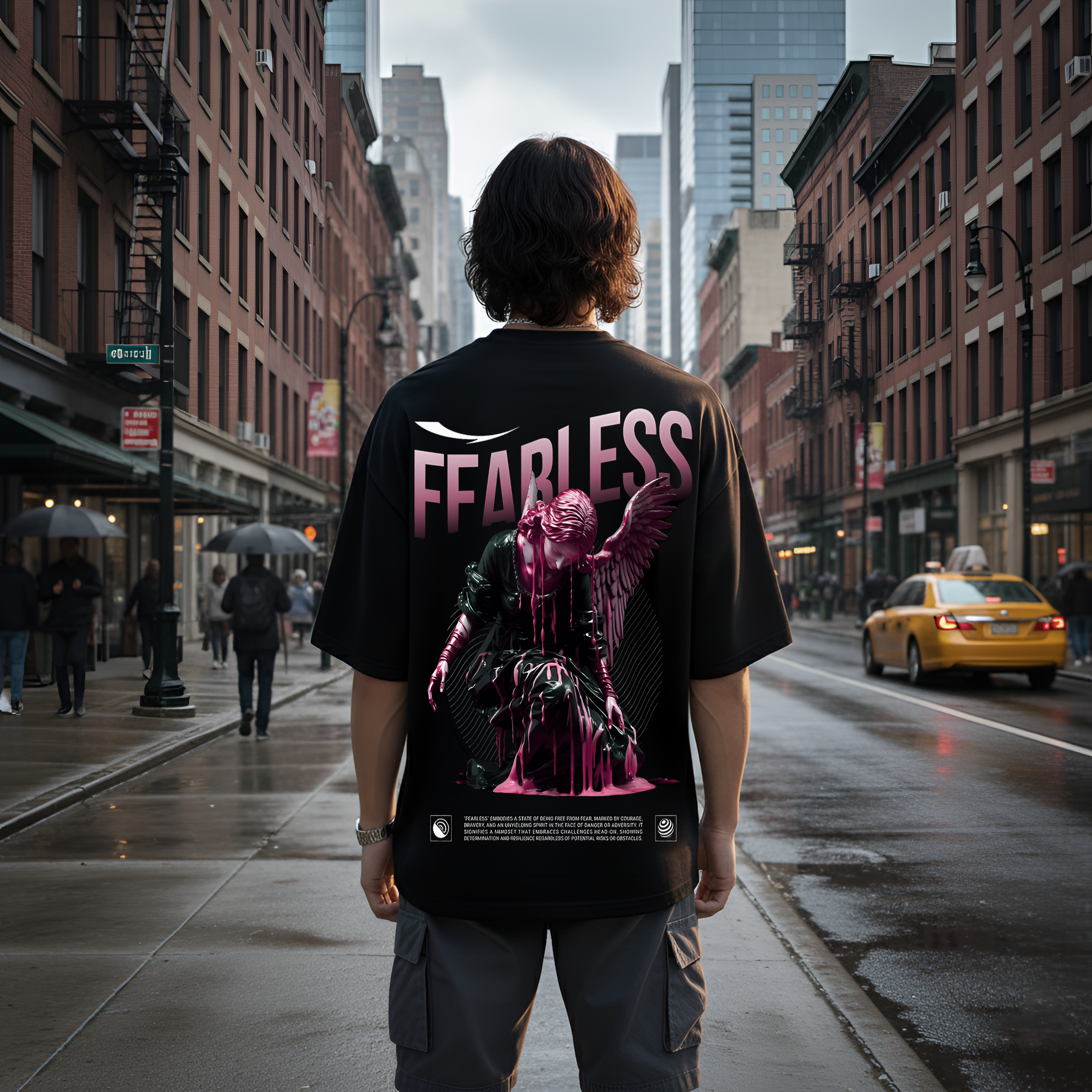 "Fearless" Pink Angel Heavyweight Tee – Premium Oversized Streetwear