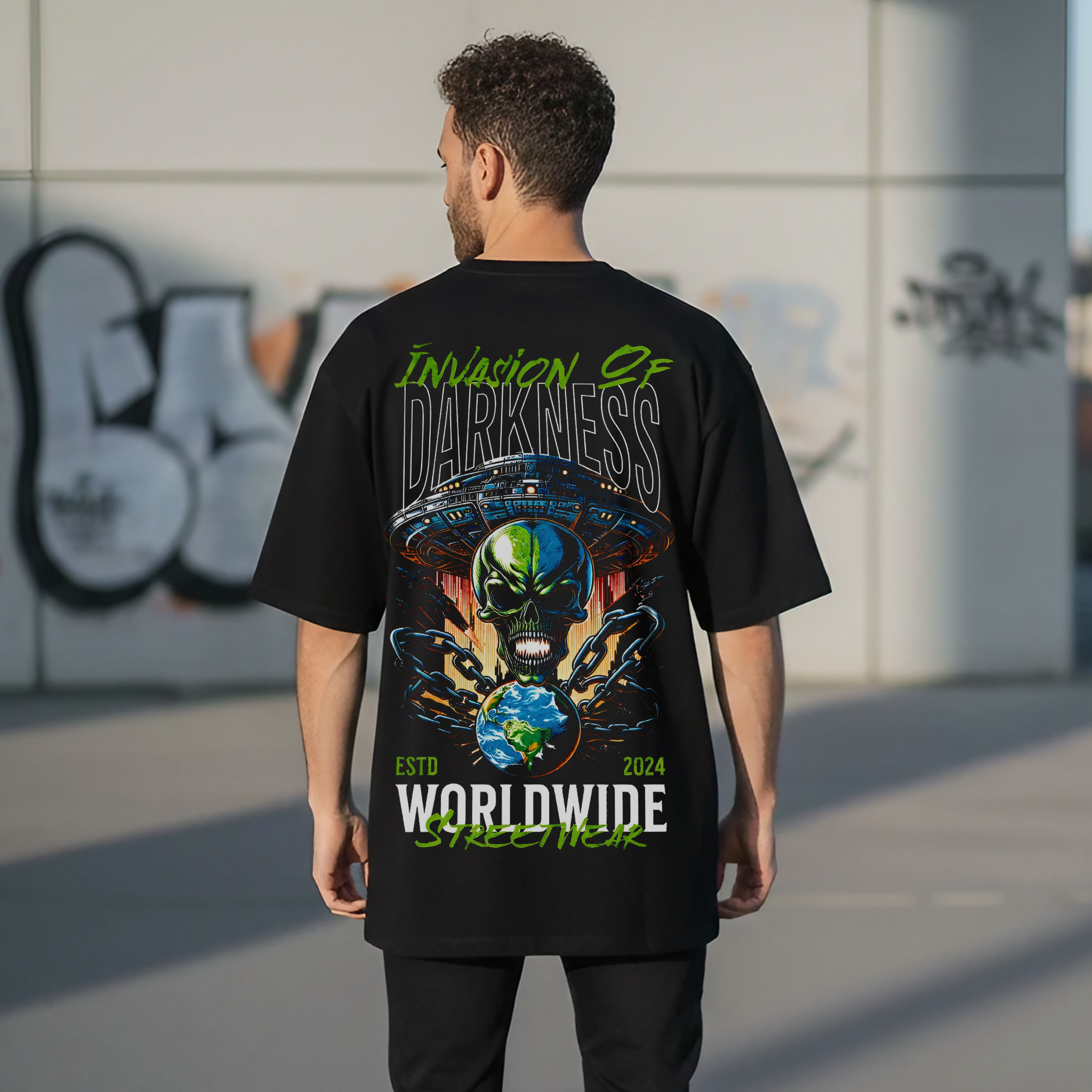 "INVASION OF DARKNESS" Alien UFO Oversized Tee – 220 GSM French Terry