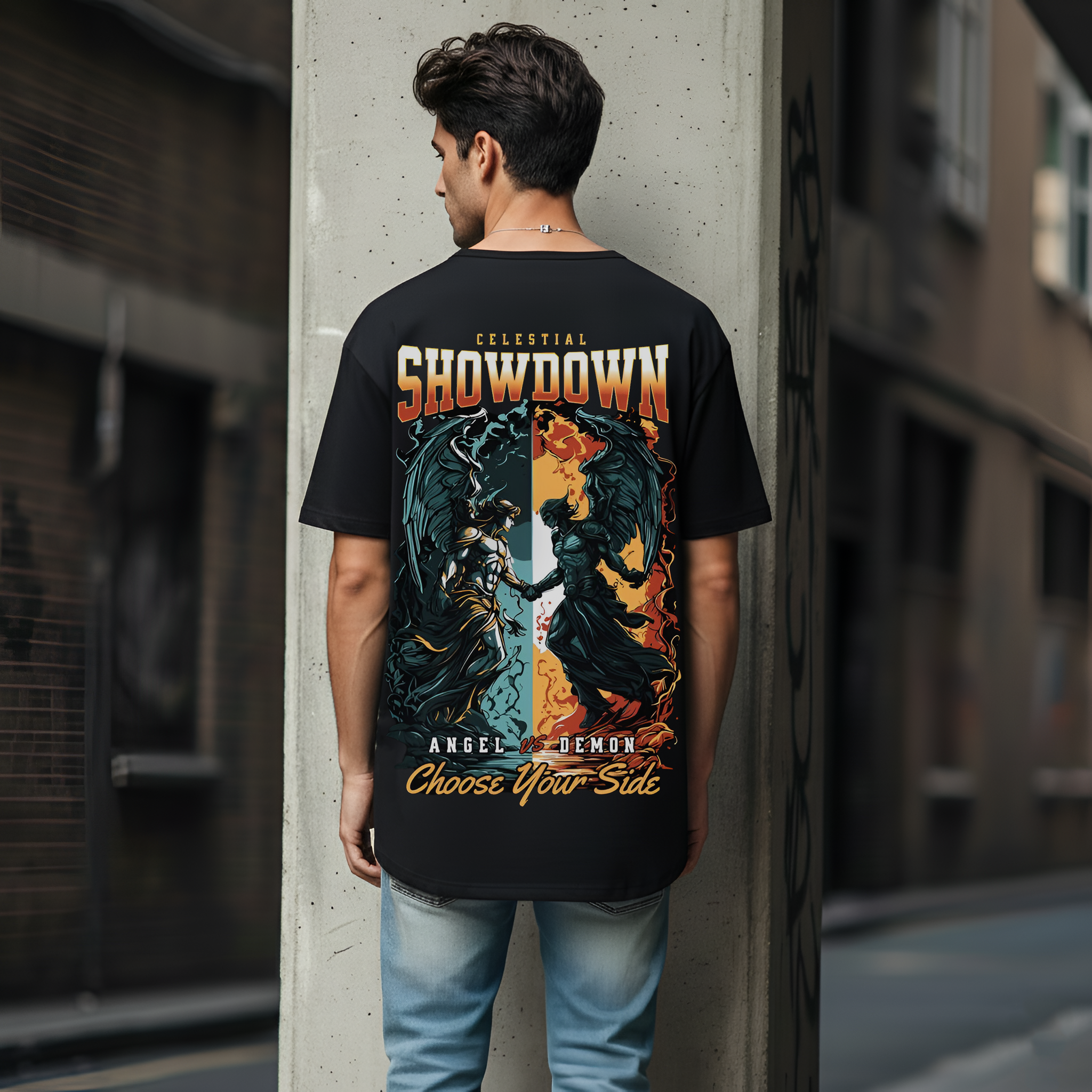 "CELESTIAL SHOWDOWN" Angel vs Demon Oversized Tee – 220 GSM French Terry